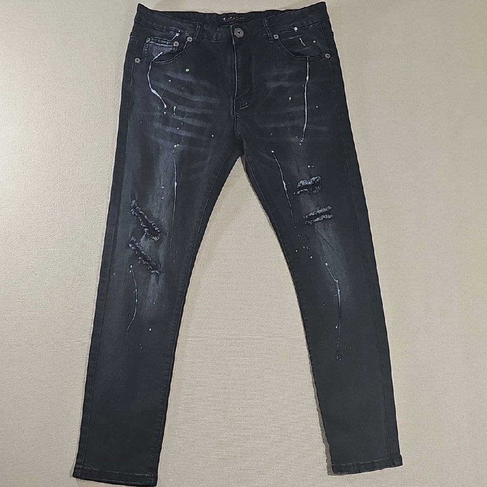 Society Charcoal Skinny Jeans with Distressed Accents 34x30